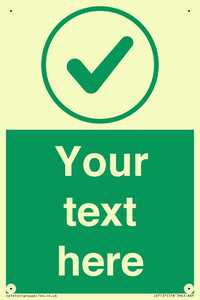 Custom green background, green tick in circle sign